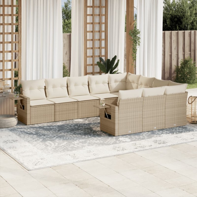 vidaXL 10-tlg. Garten-Sofagarnitur mit Kissen Beige Poly Rattan vidaXL 10-tlg. Garten-Sofagarnitur mit Kissen Beige Poly Rattan