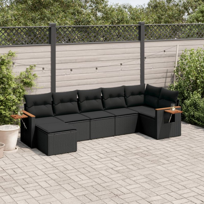 vidaXL 7-tlg. Garten-Sofagarnitur mit Kissen Schwarz Poly Rattan vidaXL 7-tlg. Garten-Sofagarnitur mit Kissen Schwarz Poly Rattan