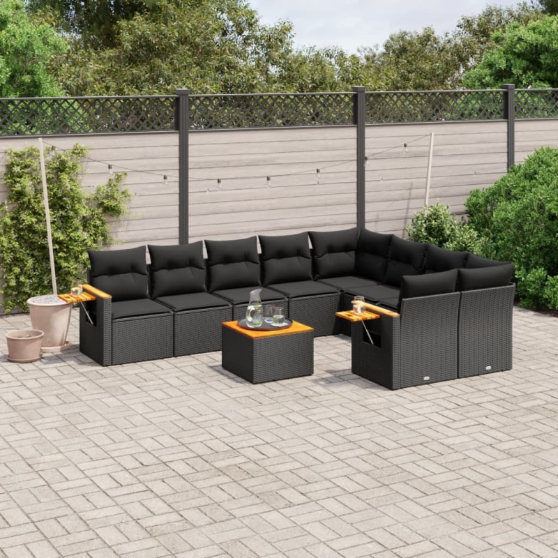 vidaXL 10-tlg. Garten-Sofagarnitur mit Kissen Schwarz Poly Rattan vidaXL 10-tlg. Garten-Sofagarnitur mit Kissen Schwarz Poly Rattan