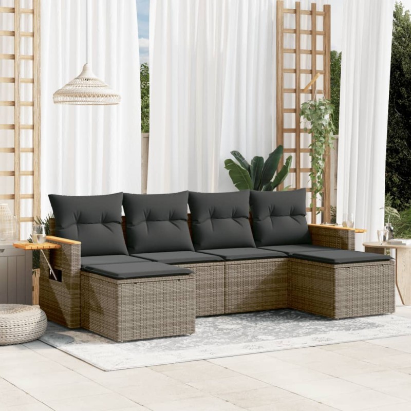 vidaXL 6-tlg. Garten-Sofagarnitur mit Kissen Grau Poly Rattan vidaXL 6-tlg. Garten-Sofagarnitur mit Kissen Grau Poly Rattan