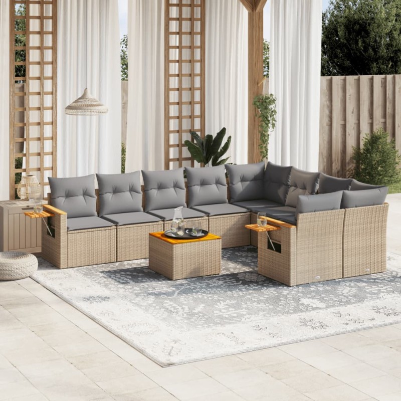 vidaXL 10-tlg. Garten-Sofagarnitur mit Kissen Beige Poly Rattan vidaXL 10-tlg. Garten-Sofagarnitur mit Kissen Beige Poly Rattan