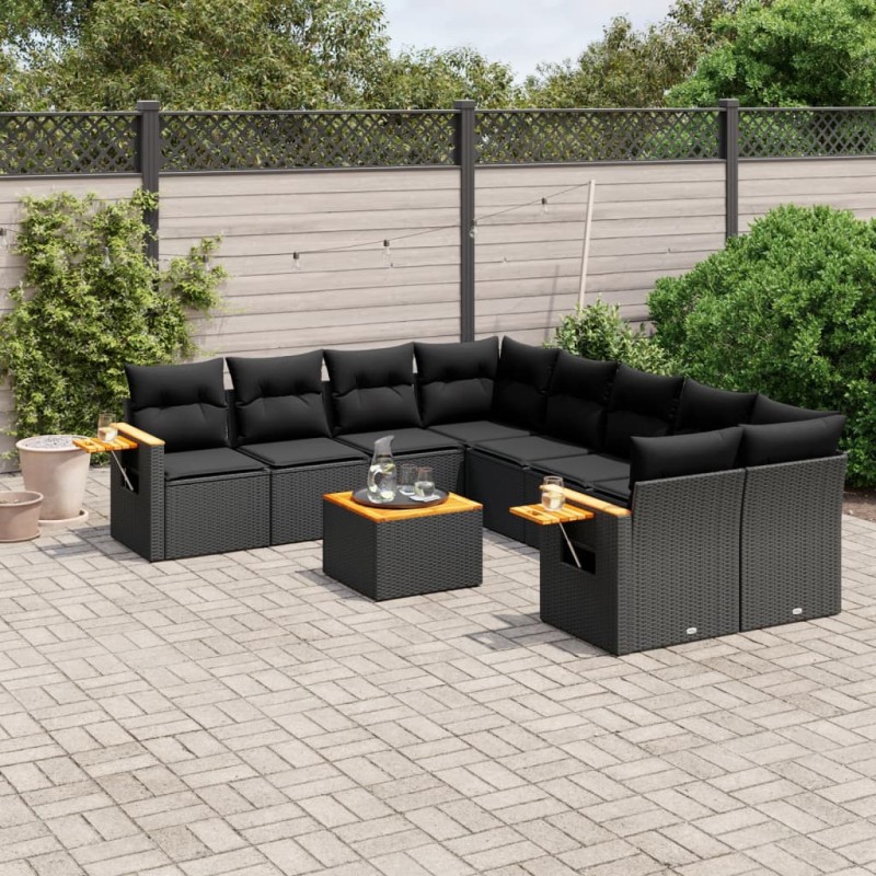vidaXL 9-tlg. Garten-Sofagarnitur mit Kissen Schwarz Poly Rattan vidaXL 9-tlg. Garten-Sofagarnitur mit Kissen Schwarz Poly Rattan