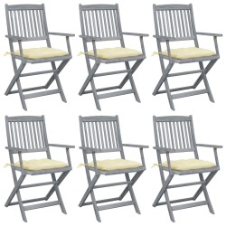 vidaXL Klappbare Gartenstühle 6 Stk. mit Kissen Massivholz Akazie