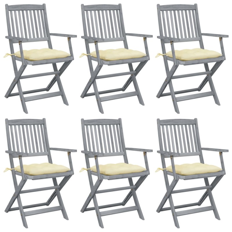 vidaXL Klappbare Gartenstühle 6 Stk. mit Kissen Massivholz Akazie vidaXL Klappbare Gartenstühle 6 Stk. mit Kissen Massivholz Akazie