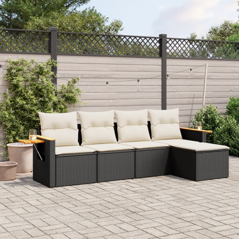 vidaXL 5-tlg. Garten-Sofagarnitur mit Kissen Schwarz Poly Rattan vidaXL 5-tlg. Garten-Sofagarnitur mit Kissen Schwarz Poly Rattan