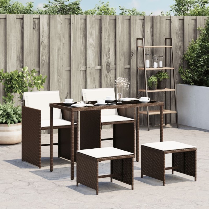 vidaXL 5-tlg. Garten-Essgruppe mit Kissen Braun Poly Rattan vidaXL 5-tlg. Garten-Essgruppe mit Kissen Braun Poly Rattan