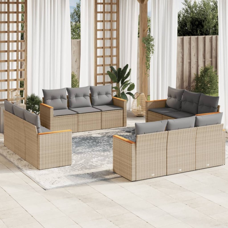 vidaXL 12-tlg. Garten-Sofagarnitur mit Kissen Beige Poly Rattan vidaXL 12-tlg. Garten-Sofagarnitur mit Kissen Beige Poly Rattan
