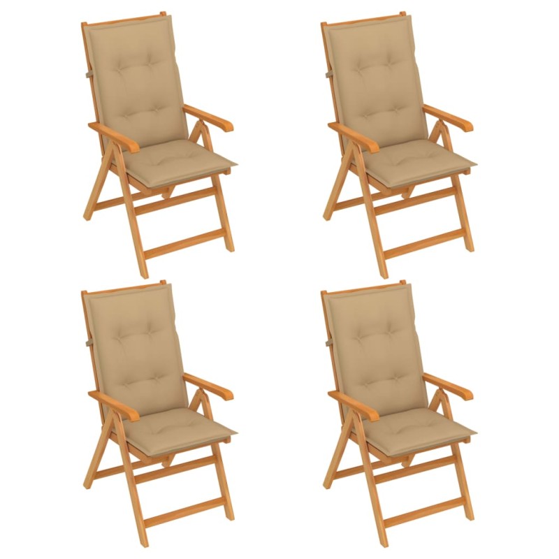 Gartenstühle 4 Stk. mit Beigen Kissen Massivholz Teak Gartenstühle 4 Stk. mit Beigen Kissen Massivholz Teak
