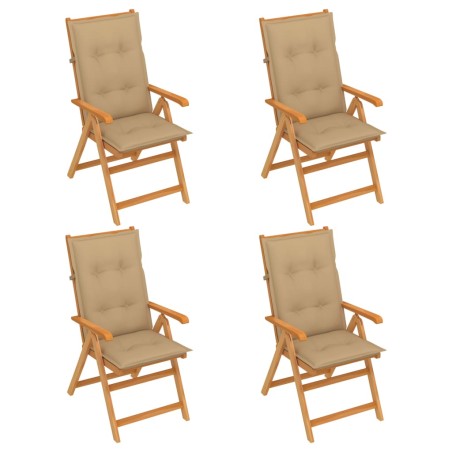 Gartenstühle 4 Stk. mit Beigen Kissen Massivholz Teak