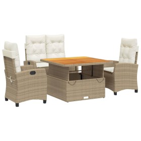 vidaXL 4-tlg. Garten-Essgruppe mit Kissen Beige Poly Rattan
