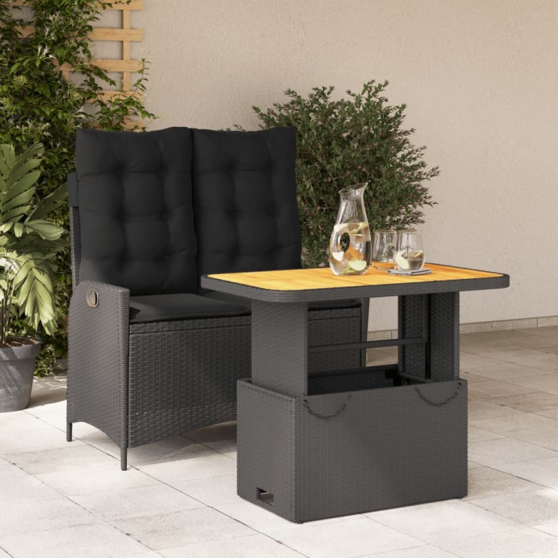vidaXL 2-tlg. Garten-Essgruppe mit Kissen Schwarz Poly Rattan vidaXL 2-tlg. Garten-Essgruppe mit Kissen Schwarz Poly Rattan