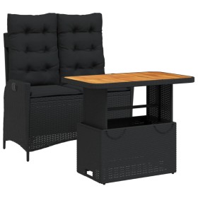 vidaXL 2-tlg. Garten-Essgruppe mit Kissen Schwarz Poly Rattan