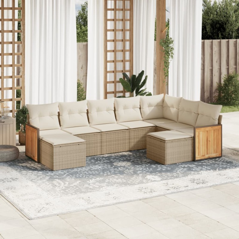 vidaXL 9-tlg. Garten-Sofagarnitur mit Kissen Beige Poly Rattan vidaXL 9-tlg. Garten-Sofagarnitur mit Kissen Beige Poly Rattan