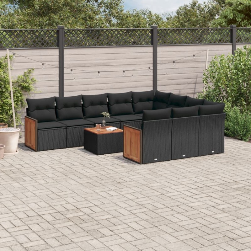 vidaXL 11-tlg. Garten-Sofagarnitur mit Kissen Schwarz Poly Rattan vidaXL 11-tlg. Garten-Sofagarnitur mit Kissen Schwarz Poly Rattan