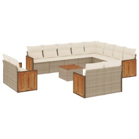 vidaXL 13-tlg. Garten-Sofagarnitur mit Kissen Beige Poly Rattan