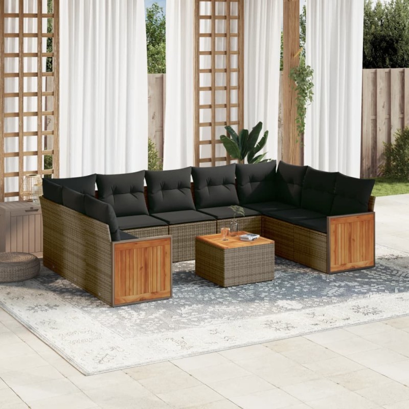 vidaXL 10-tlg. Garten-Sofagarnitur mit Kissen Grau Poly Rattan vidaXL 10-tlg. Garten-Sofagarnitur mit Kissen Grau Poly Rattan