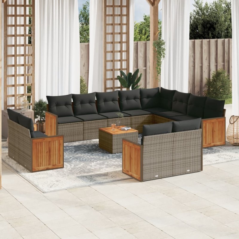 vidaXL 13-tlg. Garten-Sofagarnitur mit Kissen Grau Poly Rattan vidaXL 13-tlg. Garten-Sofagarnitur mit Kissen Grau Poly Rattan