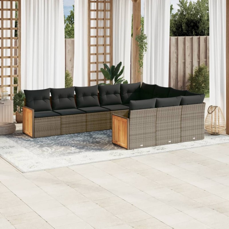 vidaXL 10-tlg. Garten-Sofagarnitur mit Kissen Grau Poly Rattan vidaXL 10-tlg. Garten-Sofagarnitur mit Kissen Grau Poly Rattan