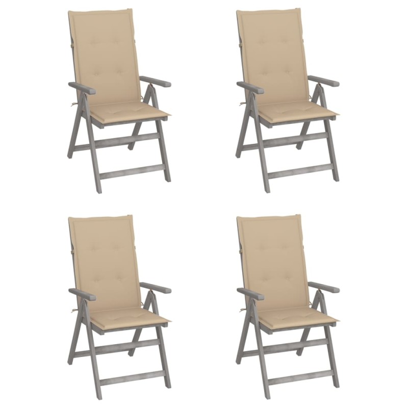 Verstellbare Gartenstühle 4 Stk. mit Auflagen Massivholz Akazie Verstellbare Gartenstühle 4 Stk. mit Auflagen Massivholz Akazie