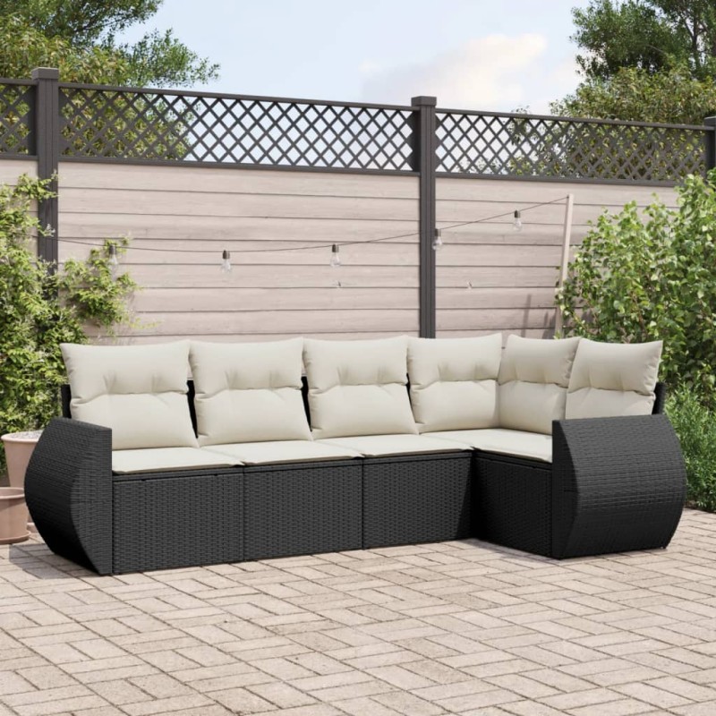 vidaXL 5-tlg. Garten-Sofagarnitur mit Kissen Schwarz Poly Rattan vidaXL 5-tlg. Garten-Sofagarnitur mit Kissen Schwarz Poly Rattan