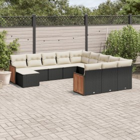 vidaXL 12-tlg. Garten-Sofagarnitur mit Kissen Schwarz Poly Rattan