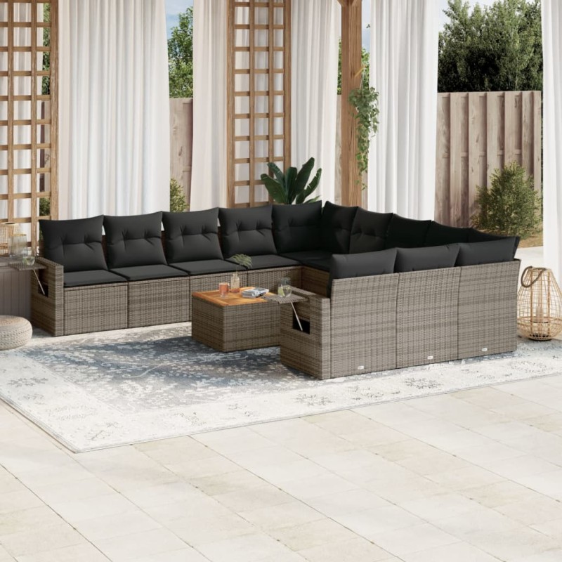 vidaXL 12-tlg. Garten-Sofagarnitur mit Kissen Grau Poly Rattan vidaXL 12-tlg. Garten-Sofagarnitur mit Kissen Grau Poly Rattan