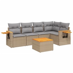 vidaXL 6-tlg. Garten-Sofagarnitur mit Kissen Beige Poly Rattan