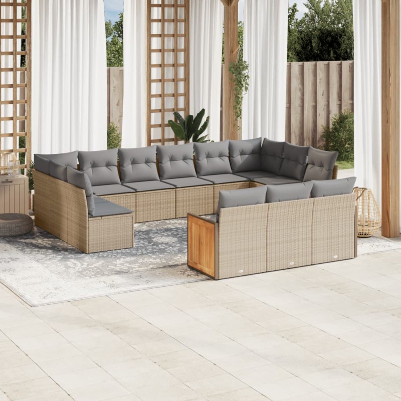 vidaXL 13-tlg. Garten-Sofagarnitur mit Kissen Beige Poly Rattan vidaXL 13-tlg. Garten-Sofagarnitur mit Kissen Beige Poly Rattan
