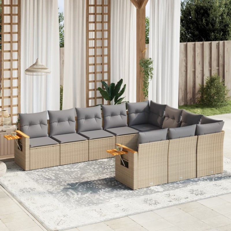 vidaXL 10-tlg. Garten-Sofagarnitur mit Kissen Beige Poly Rattan vidaXL 10-tlg. Garten-Sofagarnitur mit Kissen Beige Poly Rattan
