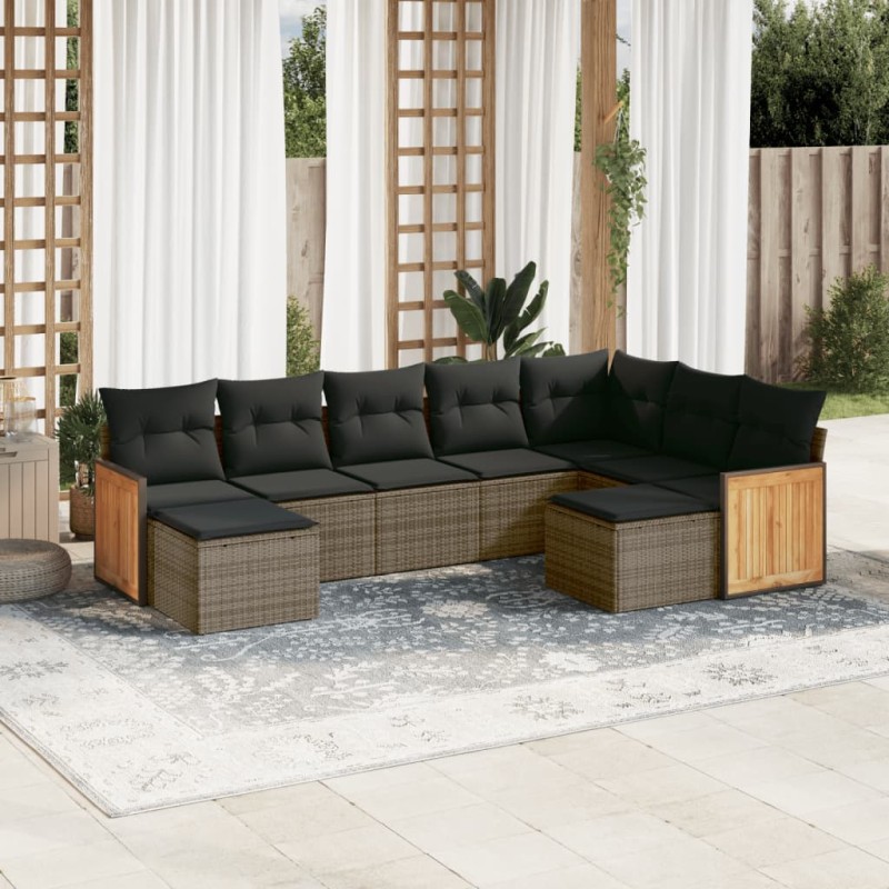 vidaXL 9-tlg. Garten-Sofagarnitur mit Kissen Grau Poly Rattan vidaXL 9-tlg. Garten-Sofagarnitur mit Kissen Grau Poly Rattan