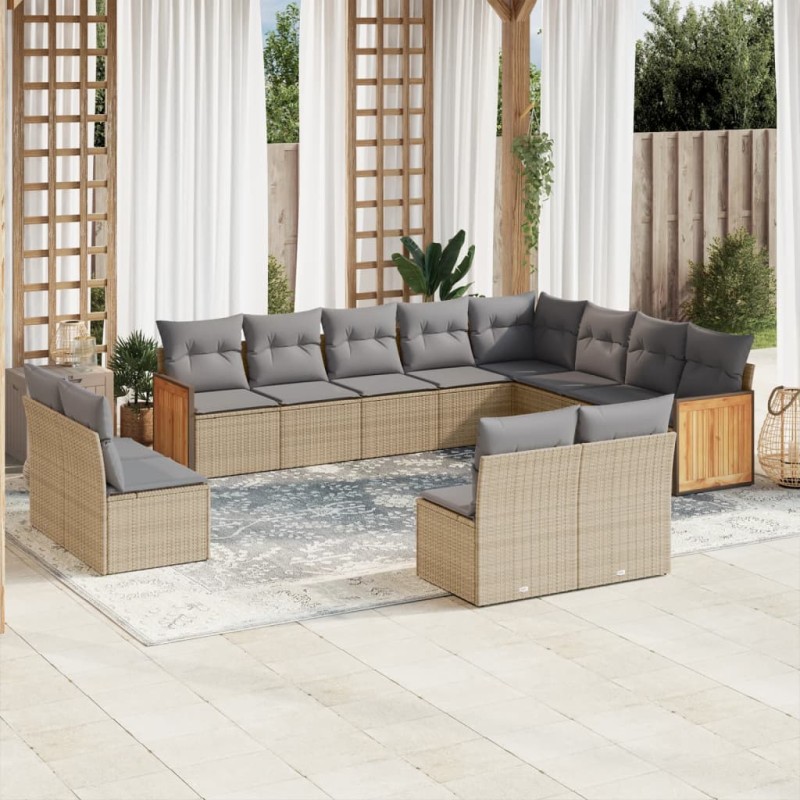 vidaXL 12-tlg. Garten-Sofagarnitur mit Kissen Beige Poly Rattan vidaXL 12-tlg. Garten-Sofagarnitur mit Kissen Beige Poly Rattan