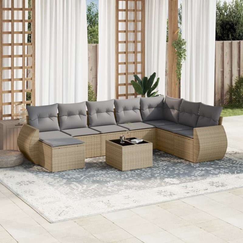 vidaXL 9-tlg. Garten-Sofagarnitur mit Kissen Beige Poly Rattan vidaXL 9-tlg. Garten-Sofagarnitur mit Kissen Beige Poly Rattan