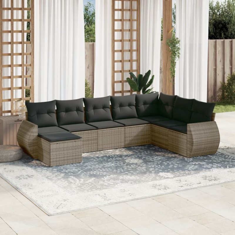 vidaXL 8-tlg. Garten-Sofagarnitur mit Kissen Grau Poly Rattan vidaXL 8-tlg. Garten-Sofagarnitur mit Kissen Grau Poly Rattan