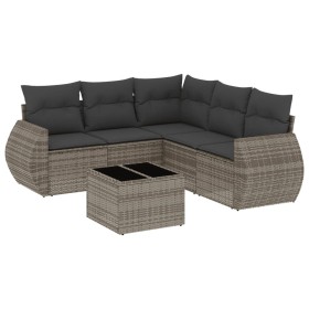 vidaXL 6-tlg. Garten-Sofagarnitur mit Kissen Grau Poly Rattan
