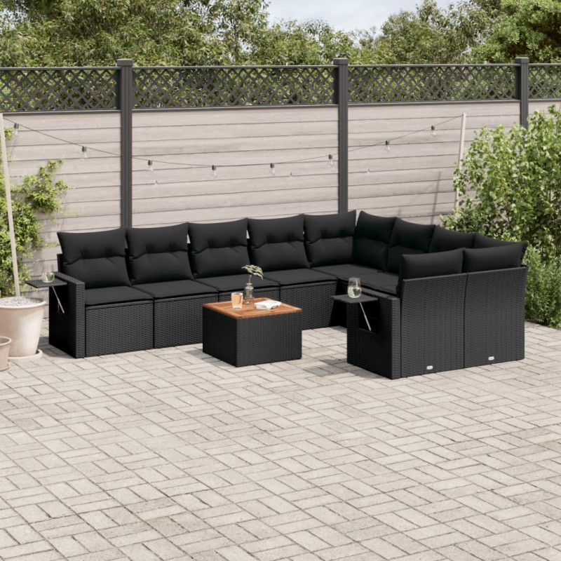 vidaXL 10-tlg. Garten-Sofagarnitur mit Kissen Schwarz Poly Rattan vidaXL 10-tlg. Garten-Sofagarnitur mit Kissen Schwarz Poly Rattan