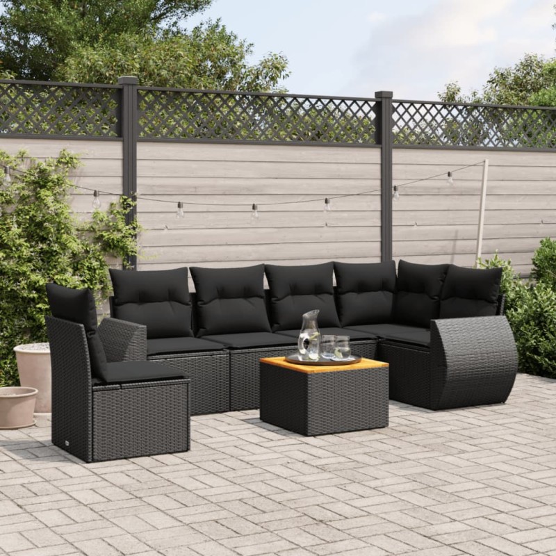 vidaXL 7-tlg. Garten-Sofagarnitur mit Kissen Schwarz Poly Rattan vidaXL 7-tlg. Garten-Sofagarnitur mit Kissen Schwarz Poly Rattan