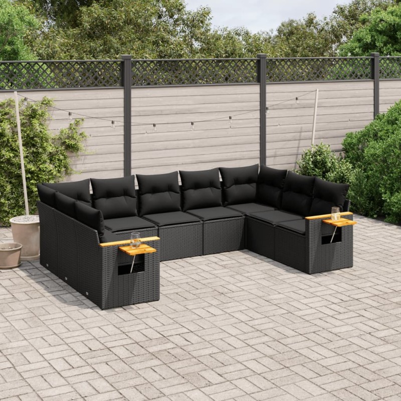 vidaXL 9-tlg. Garten-Sofagarnitur mit Kissen Schwarz Poly Rattan vidaXL 9-tlg. Garten-Sofagarnitur mit Kissen Schwarz Poly Rattan