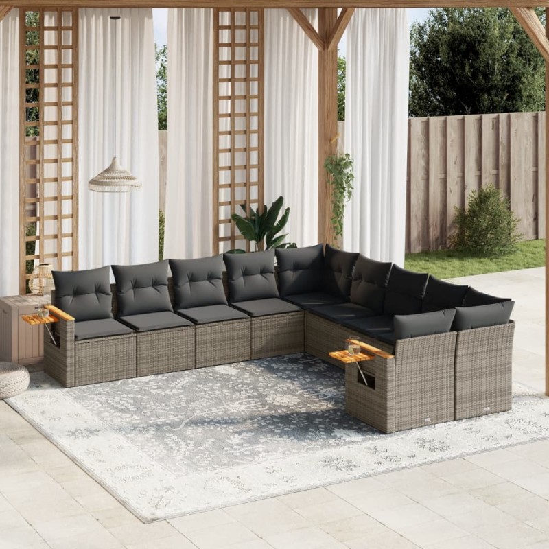 vidaXL 10-tlg. Garten-Sofagarnitur mit Kissen Grau Poly Rattan vidaXL 10-tlg. Garten-Sofagarnitur mit Kissen Grau Poly Rattan