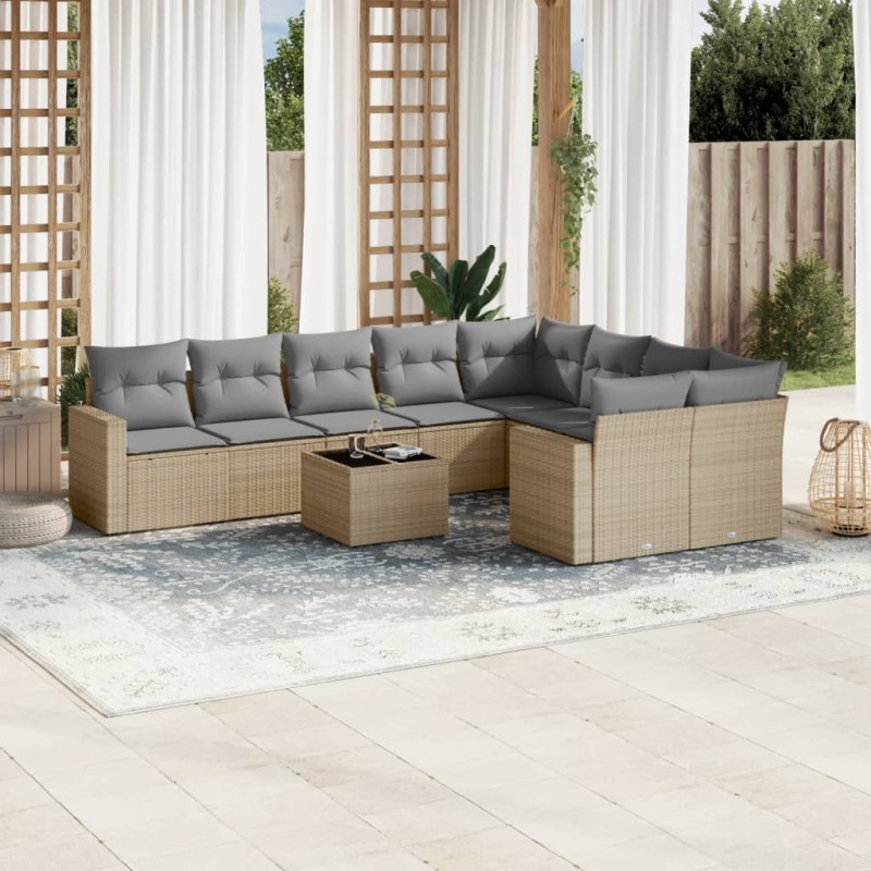 vidaXL 10-tlg. Garten-Sofagarnitur mit Kissen Beige Poly Rattan vidaXL 10-tlg. Garten-Sofagarnitur mit Kissen Beige Poly Rattan