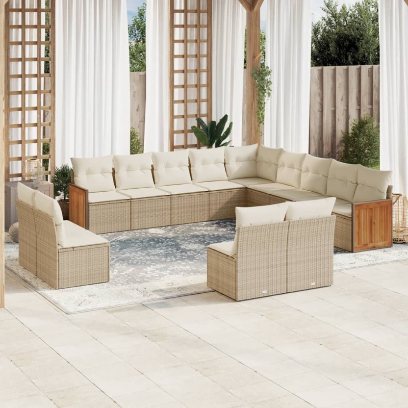 vidaXL 13-tlg. Garten-Sofagarnitur mit Kissen Beige Poly Rattan vidaXL 13-tlg. Garten-Sofagarnitur mit Kissen Beige Poly Rattan