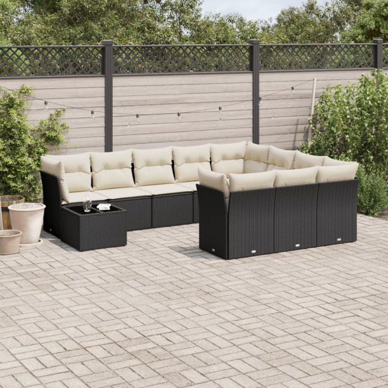 vidaXL 11-tlg. Garten-Sofagarnitur mit Kissen Schwarz Poly Rattan vidaXL 11-tlg. Garten-Sofagarnitur mit Kissen Schwarz Poly Rattan