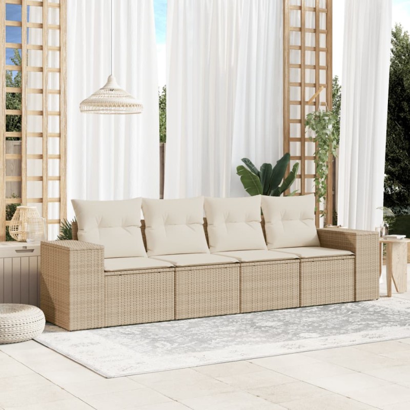 vidaXL 4-tlg. Garten-Sofagarnitur mit Kissen Beige Poly Rattan vidaXL 4-tlg. Garten-Sofagarnitur mit Kissen Beige Poly Rattan