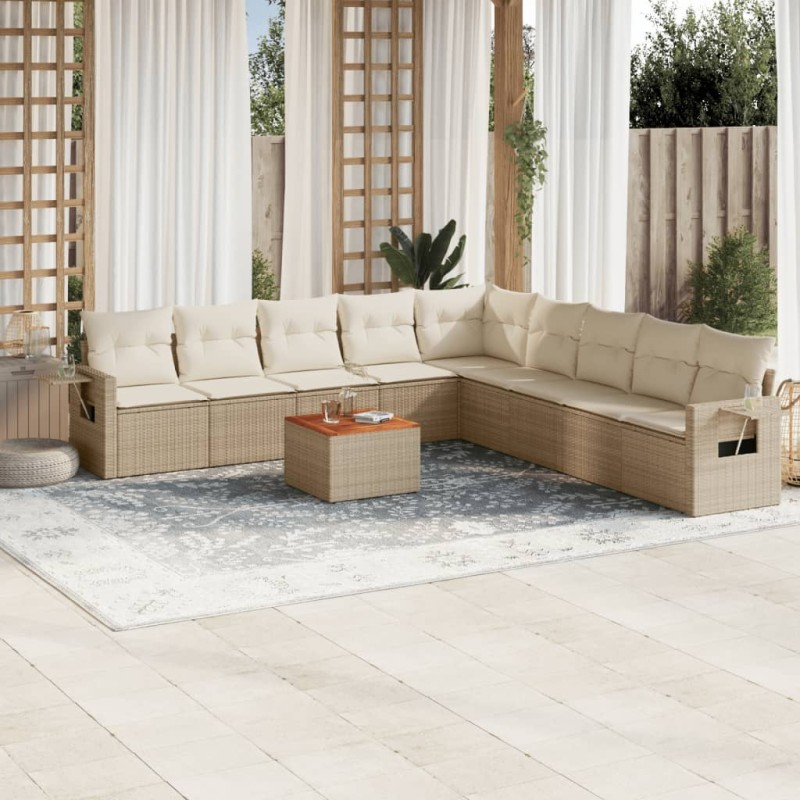 vidaXL 10-tlg. Garten-Sofagarnitur mit Kissen Beige Poly Rattan vidaXL 10-tlg. Garten-Sofagarnitur mit Kissen Beige Poly Rattan
