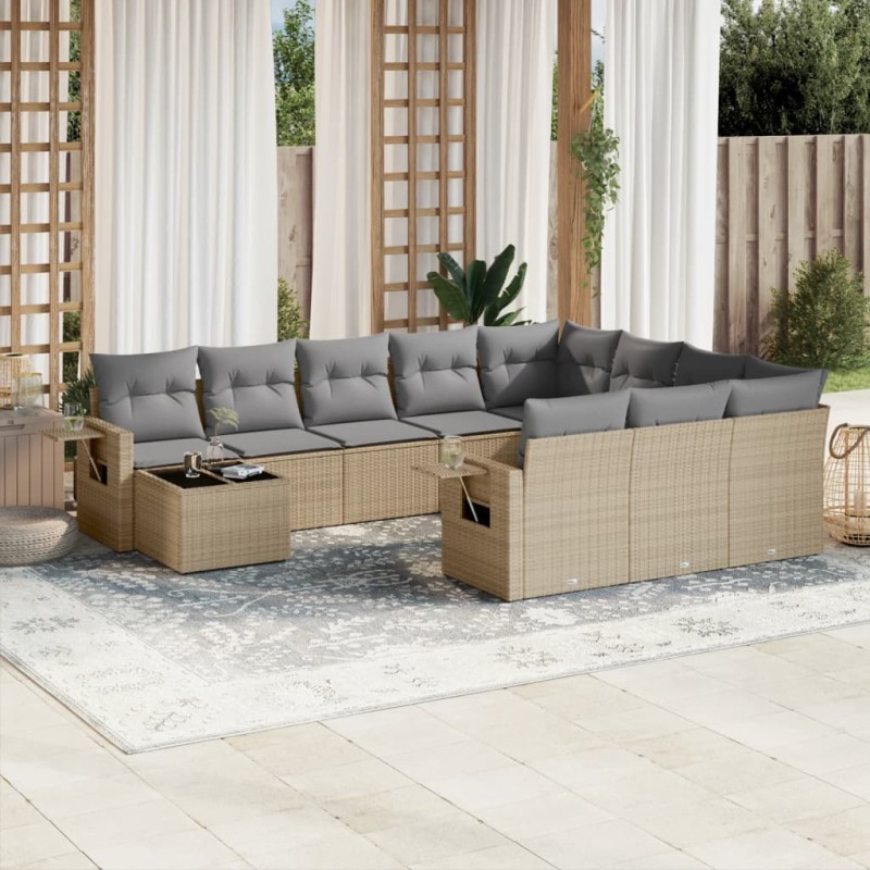 vidaXL 11-tlg. Garten-Sofagarnitur mit Kissen Beige Poly Rattan vidaXL 11-tlg. Garten-Sofagarnitur mit Kissen Beige Poly Rattan