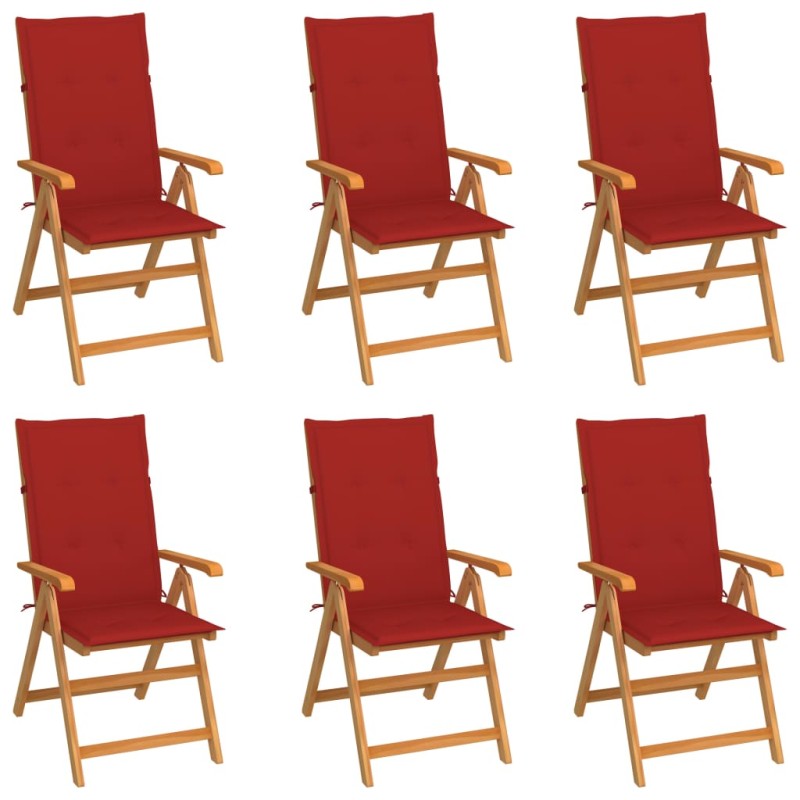 Gartenstühle 6 Stk. mit Roten Kissen Massivholz Teak Gartenstühle 6 Stk. mit Roten Kissen Massivholz Teak