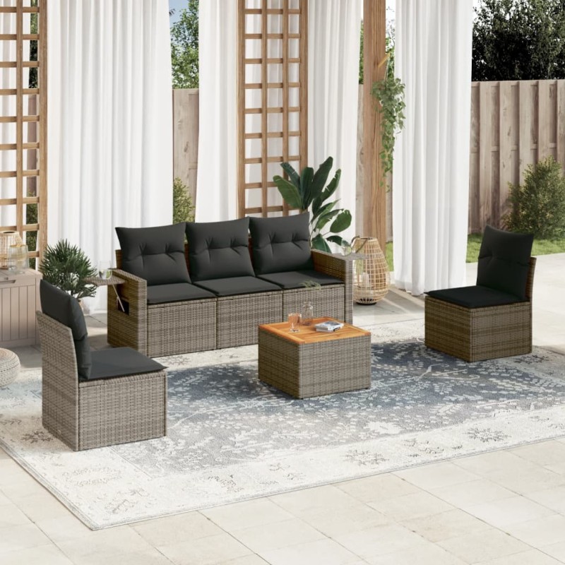 vidaXL 6-tlg. Garten-Sofagarnitur mit Kissen Grau Poly Rattan vidaXL 6-tlg. Garten-Sofagarnitur mit Kissen Grau Poly Rattan