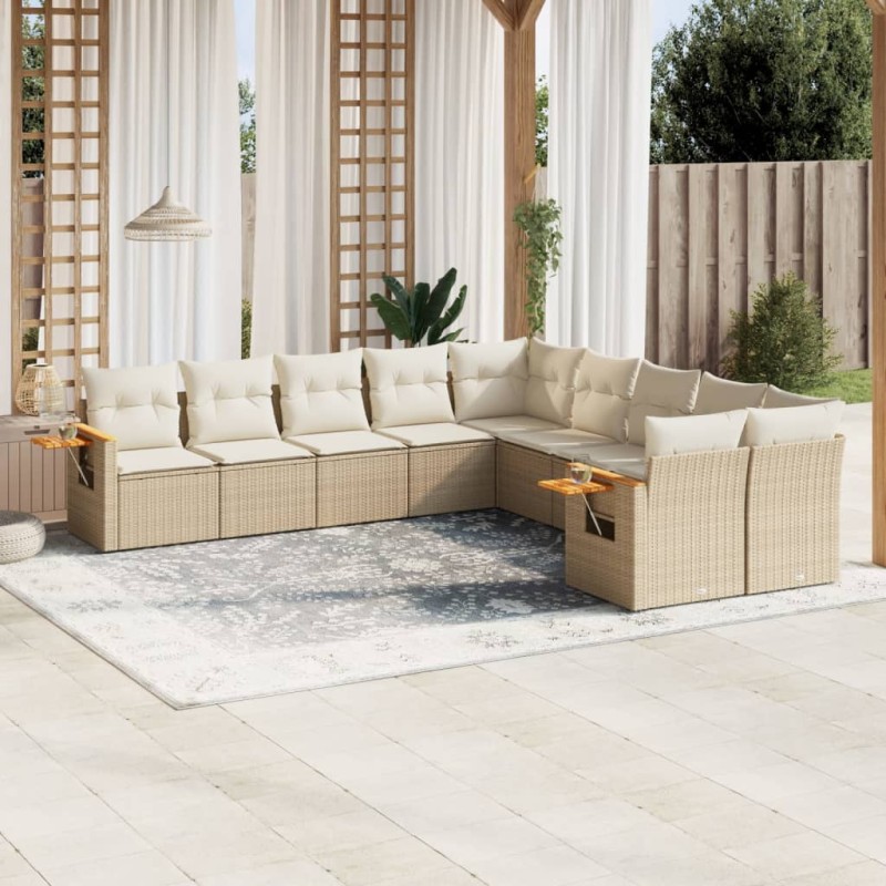 vidaXL 10-tlg. Garten-Sofagarnitur mit Kissen Beige Poly Rattan vidaXL 10-tlg. Garten-Sofagarnitur mit Kissen Beige Poly Rattan