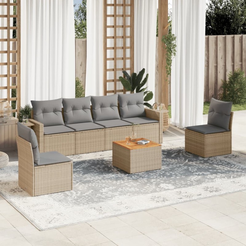 vidaXL 7-tlg. Garten-Sofagarnitur mit Kissen Beige Poly Rattan vidaXL 7-tlg. Garten-Sofagarnitur mit Kissen Beige Poly Rattan