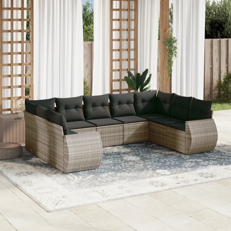 vidaXL 9-tlg. Garten-Sofagarnitur mit Kissen Grau Poly Rattan vidaXL 9-tlg. Garten-Sofagarnitur mit Kissen Grau Poly Rattan