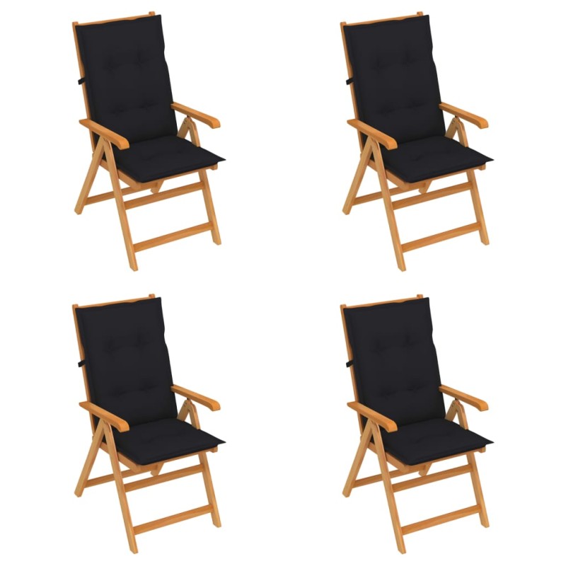 Gartenstühle 4 Stk. mit Schwarzen Kissen Massivholz Teak Gartenstühle 4 Stk. mit Schwarzen Kissen Massivholz Teak